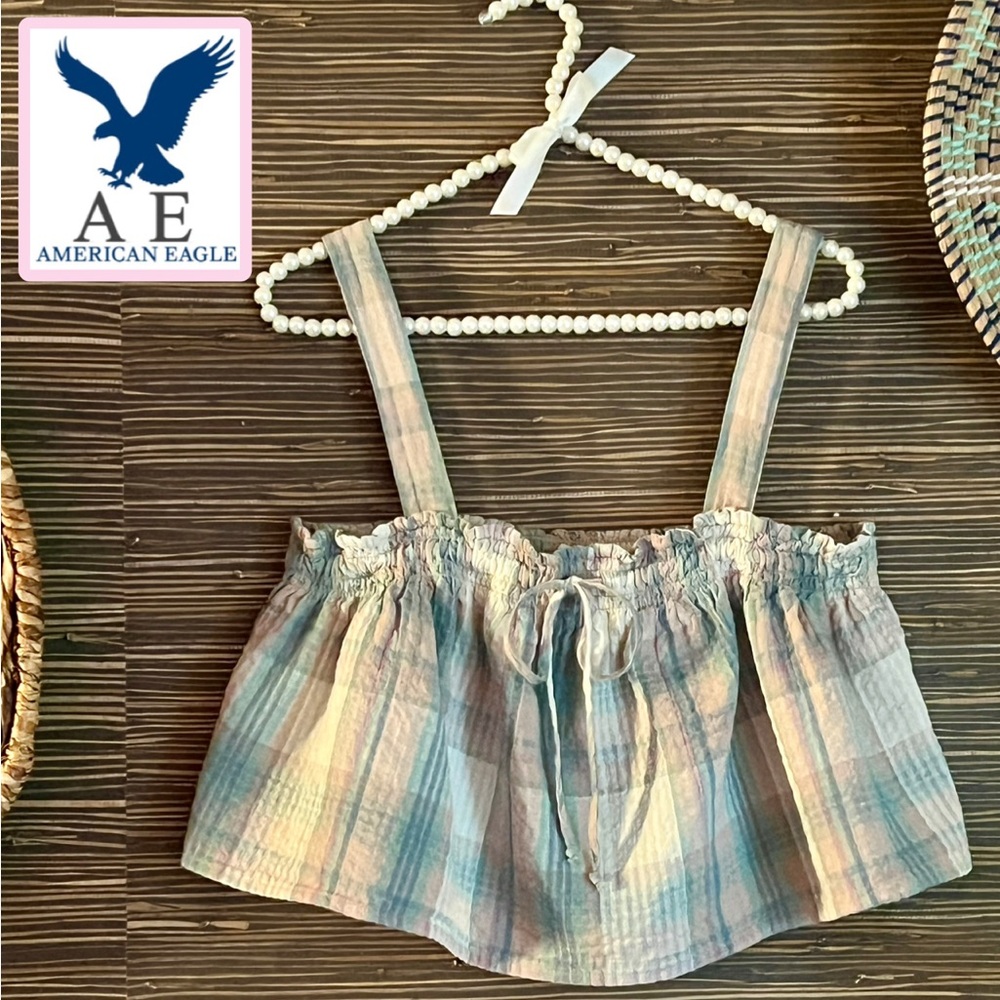 nwot AMERICAN EAGLE crop swing top in pastel plaid - medium